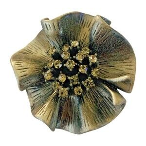 Vintage Rhinestone Flower Pendant Brooch 1.5" Silver Tone Cottagecore